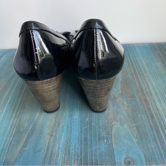 Coach Poppy Jaden Black Open Toe Patent Leather Wedge Pump Size - Picture 7 of 16